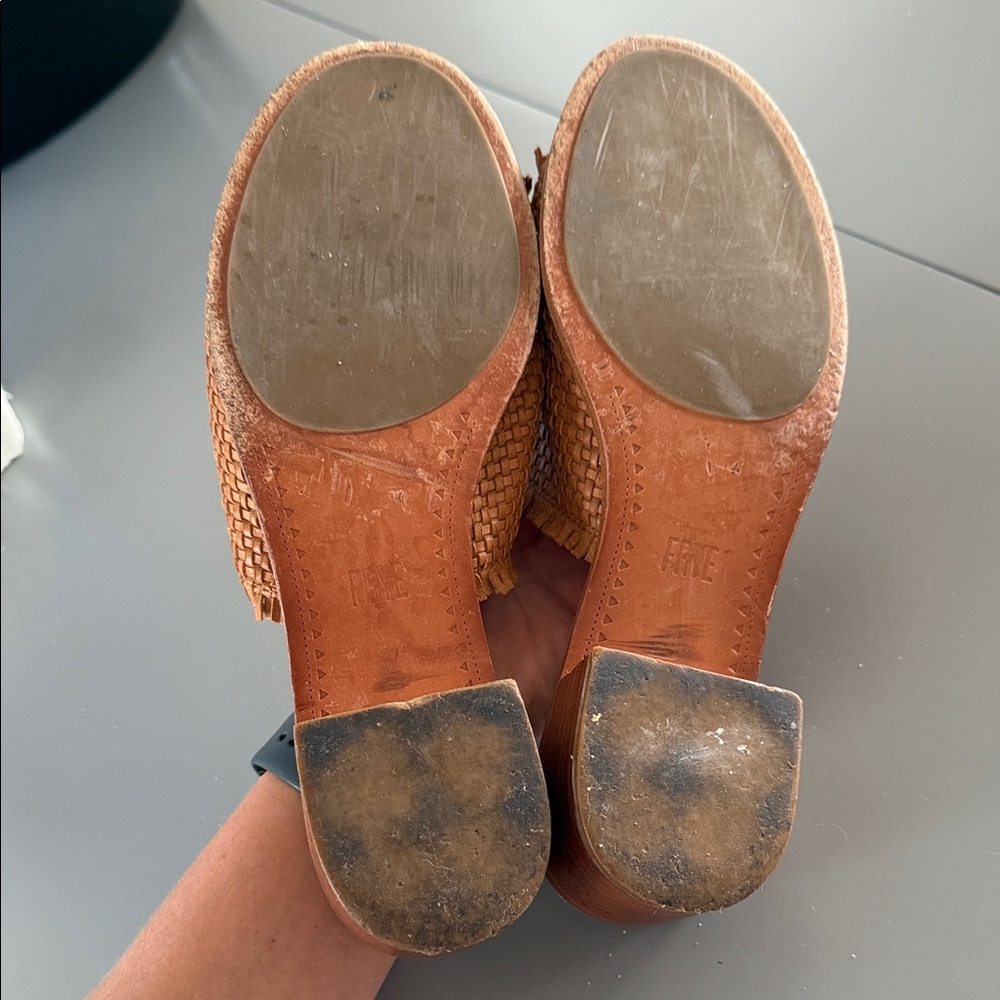 Frye Cindy Woven Leather Slide Mule Block Heel Size 7.5 - Picture 7 of 8